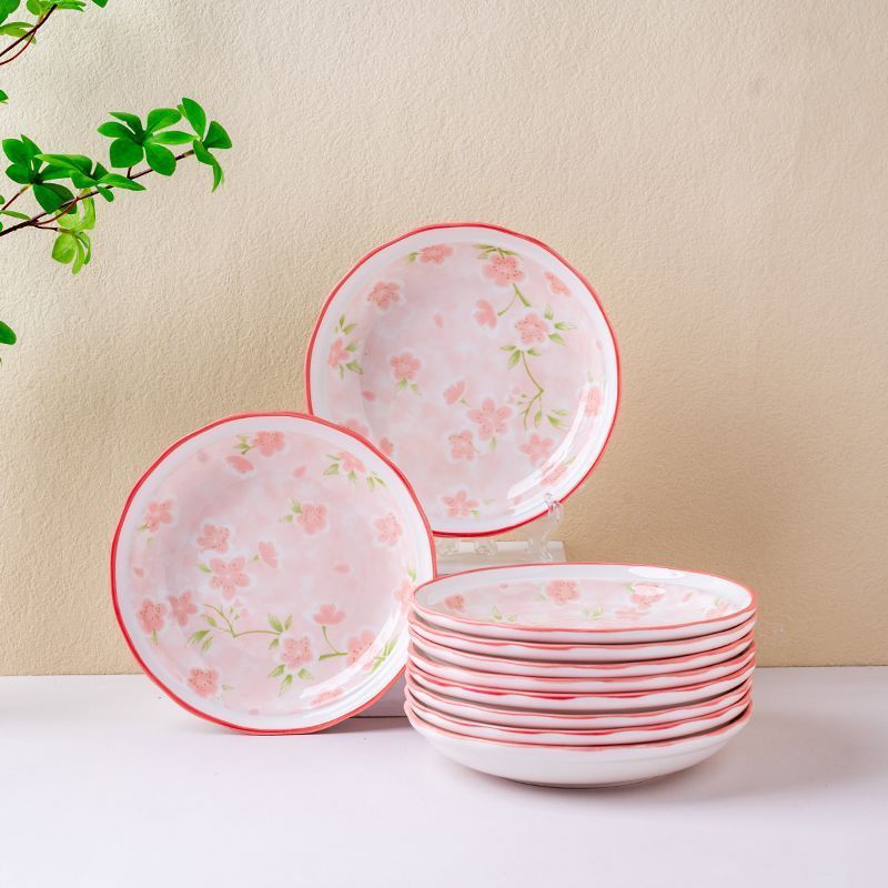 RoyalHuis Piring Makan Keramik dan mangkuk nasi Keramik pink flower series Tahan Panas Microwave Saf