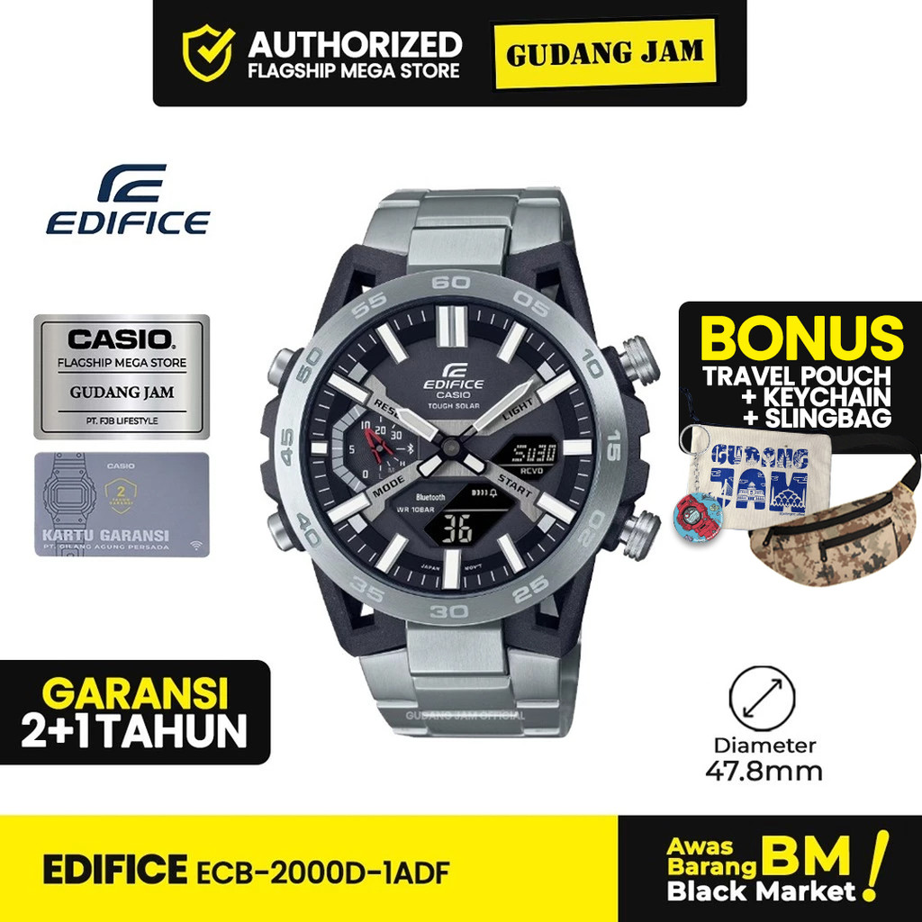 Jam Tangan Analog Digital Pria Edifice ECB-2000D-1ADF Stainless Steel