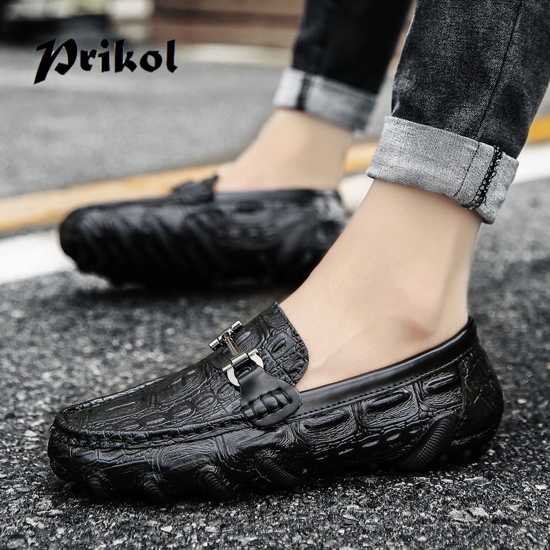 Prikol 100% ASLI KULIT Sepatu Pantofel Pria Sepatu Motif Kulit Buaya Pentofel Slop Pria Casual Sepat