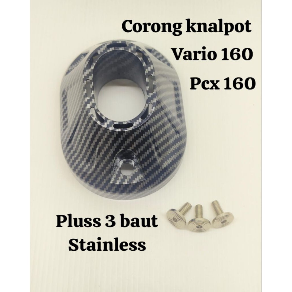 mnd racing Corong knalpot karbon PCX 160 Vario 160 plus 3 baut stainless