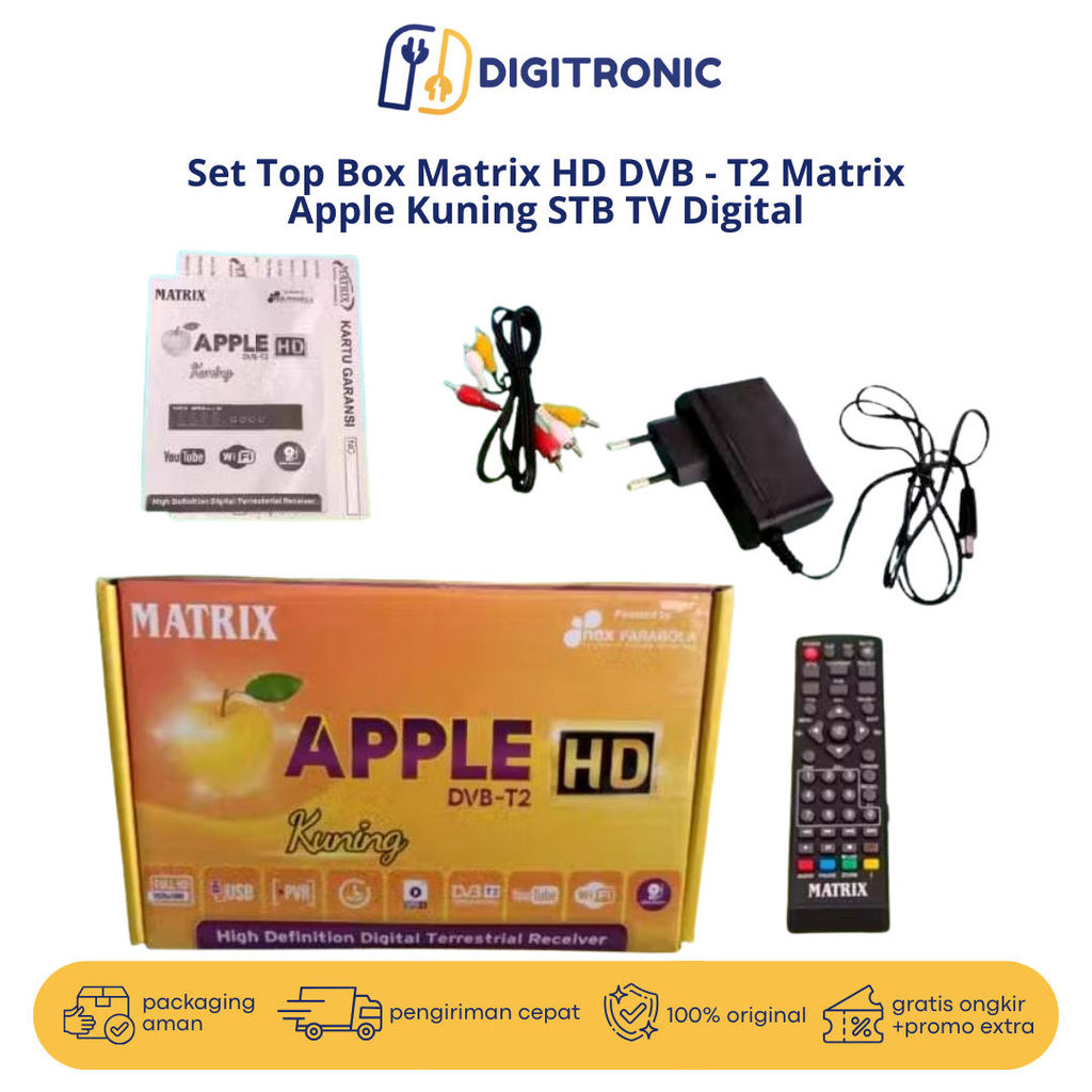 Set Top Box Matrix HD DVB - T2 Matrix Apple Kuning STB TV Digital