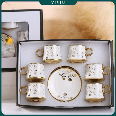 ONLYJIA Set Cangkir Kopi Keramik 6in1 Plated Pattern Coffee Cup 180ml - DW335
