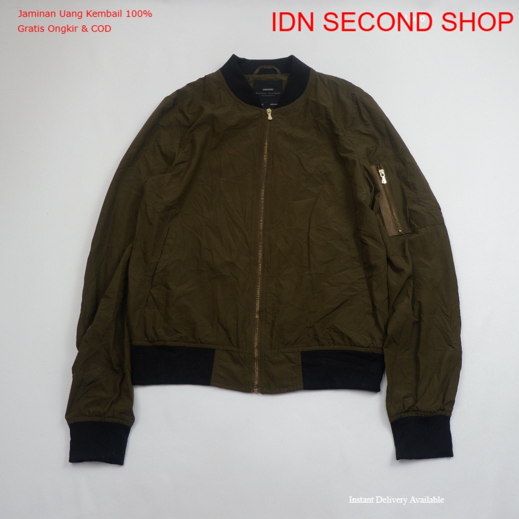 ZARA BASIC Lightweight Bomber Jacket - Khaki Olive Green - Preloved