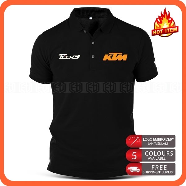 KTM Tech3 Motorcycle Baju Kaos Kerah Pria Bordir Premium Quality Lengan Pendek Polo Cotton Tshirt Te