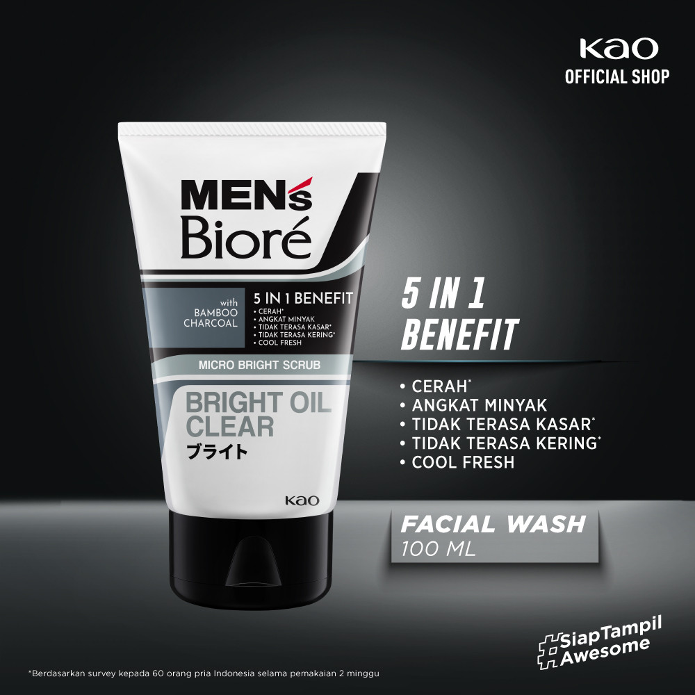 Men's Biore Micro Scrub Sabun Muka Pria Untuk Kulit Kusam Bright Oil Clear Eksfoliasi 100 gr - Facia