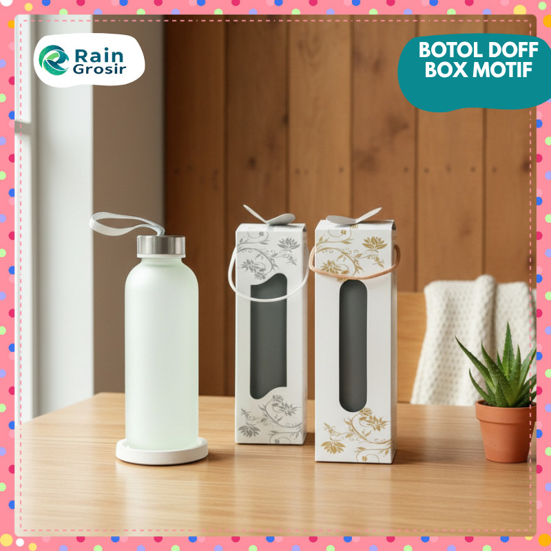 Botol Kaca Doff 420ml + Box Souvenir/Box Motif
