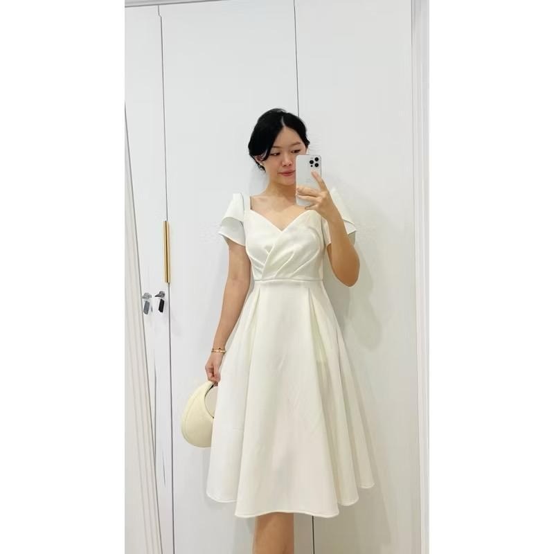 WIDHISTORE Ami Collection - Dress Scuba Lengan Pendek Formal / Dress Scuba Formal Kekinian / Dress