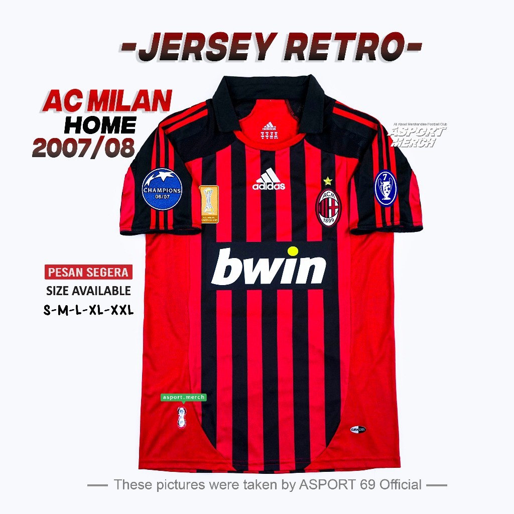 ASPORT JERSEY BOLA Retro AC Mil4n Home 2007 2008 KAKA MALDINI High Quality Merah Hitam - Milan 07 08