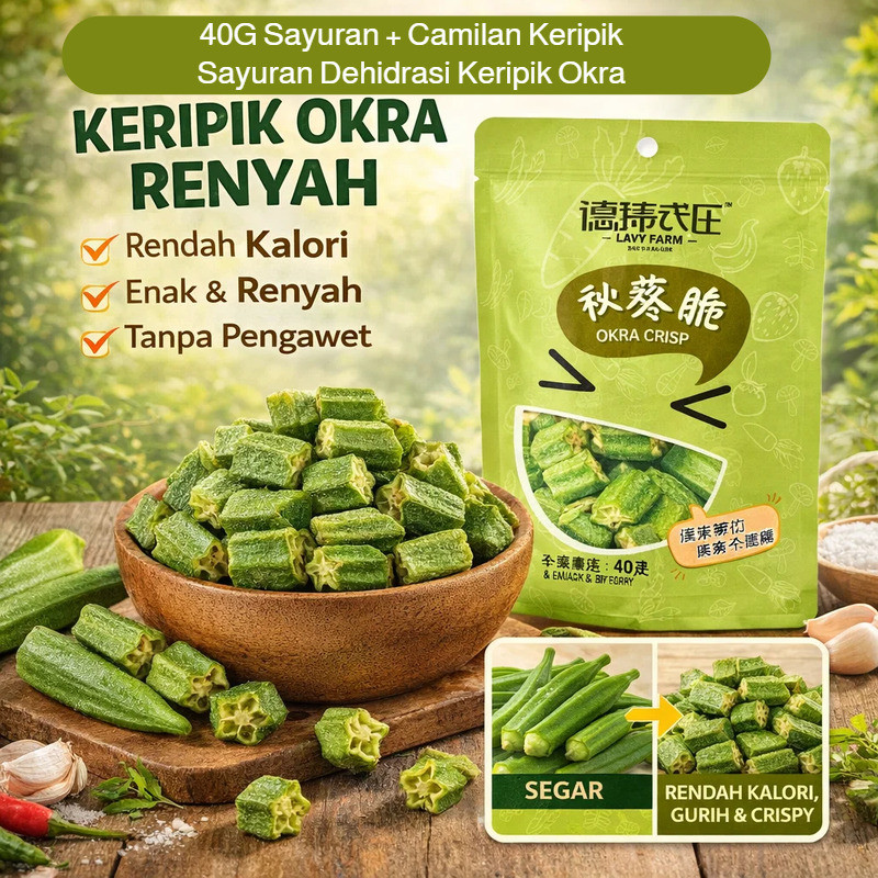 40g camilan sayuran kering, keripik buah dan sayuran dehidrasi, keripik okra 40g camilan sayuran ker