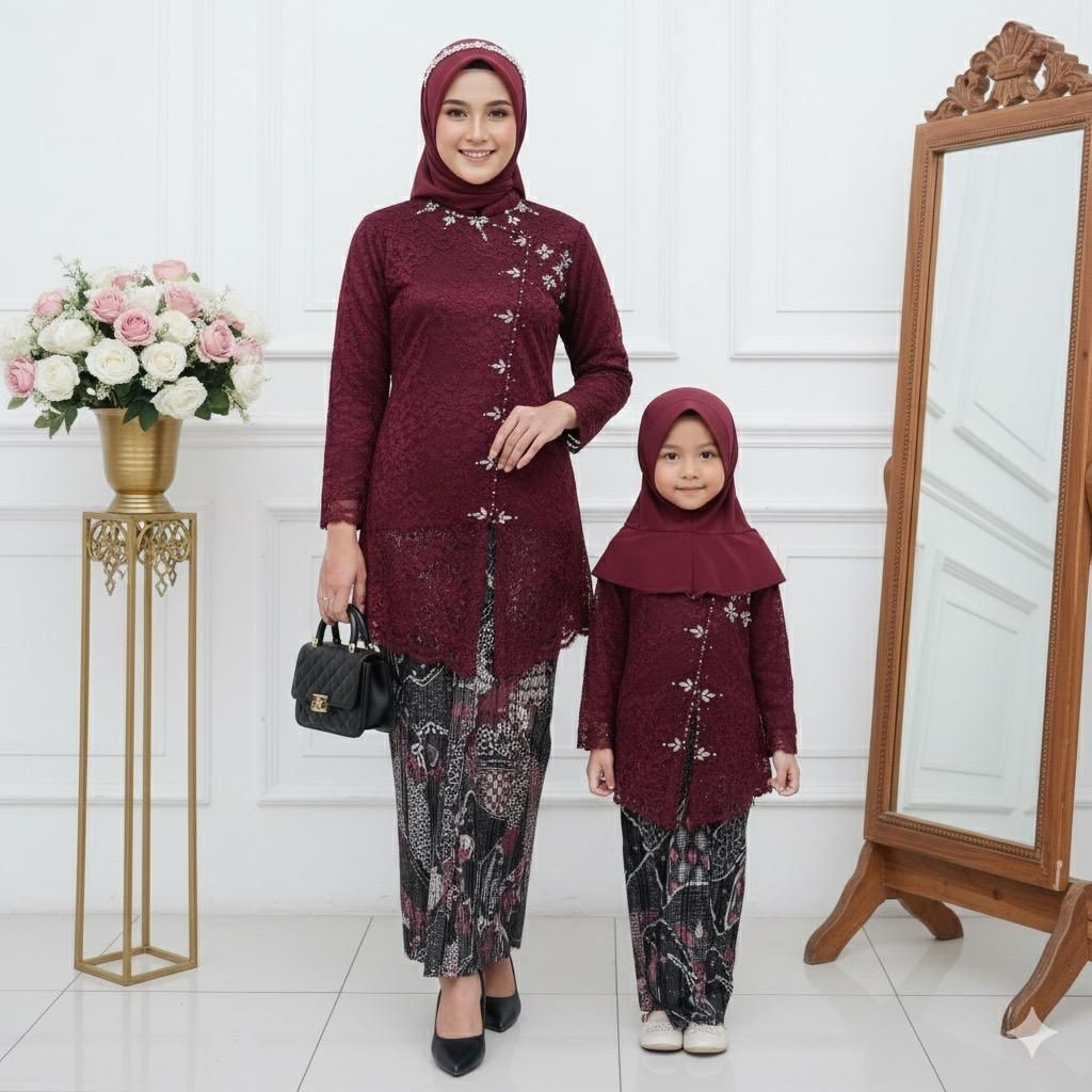 FauzanaStore01 Stelan kebaya Janggan brukat couple ibu dan anak/kebaya couple pesta ibu dan anak/keb