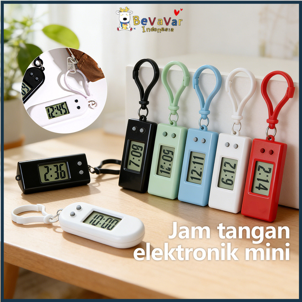 BEVAVAR Gantungan Kunci Jam Digital LCD Jam Digital LCD Saku Senyap Jam Elektronik Digital Portabel