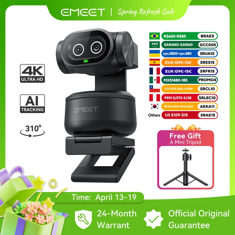 4K Webcam PTZ Web Camera EMEET PIXY Dual-Camera AI Tracking Video Camera for Streaming With SonySens