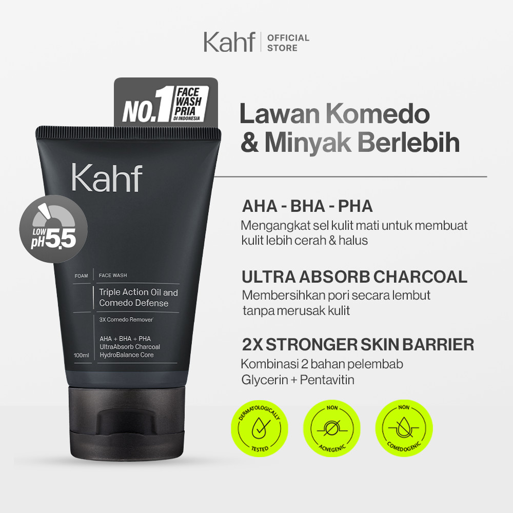 Kahf Face Wash Triple Action Oil and Comedo Defense 100 ml - Membantu Lawan Komedo dan Kulit Berminy
