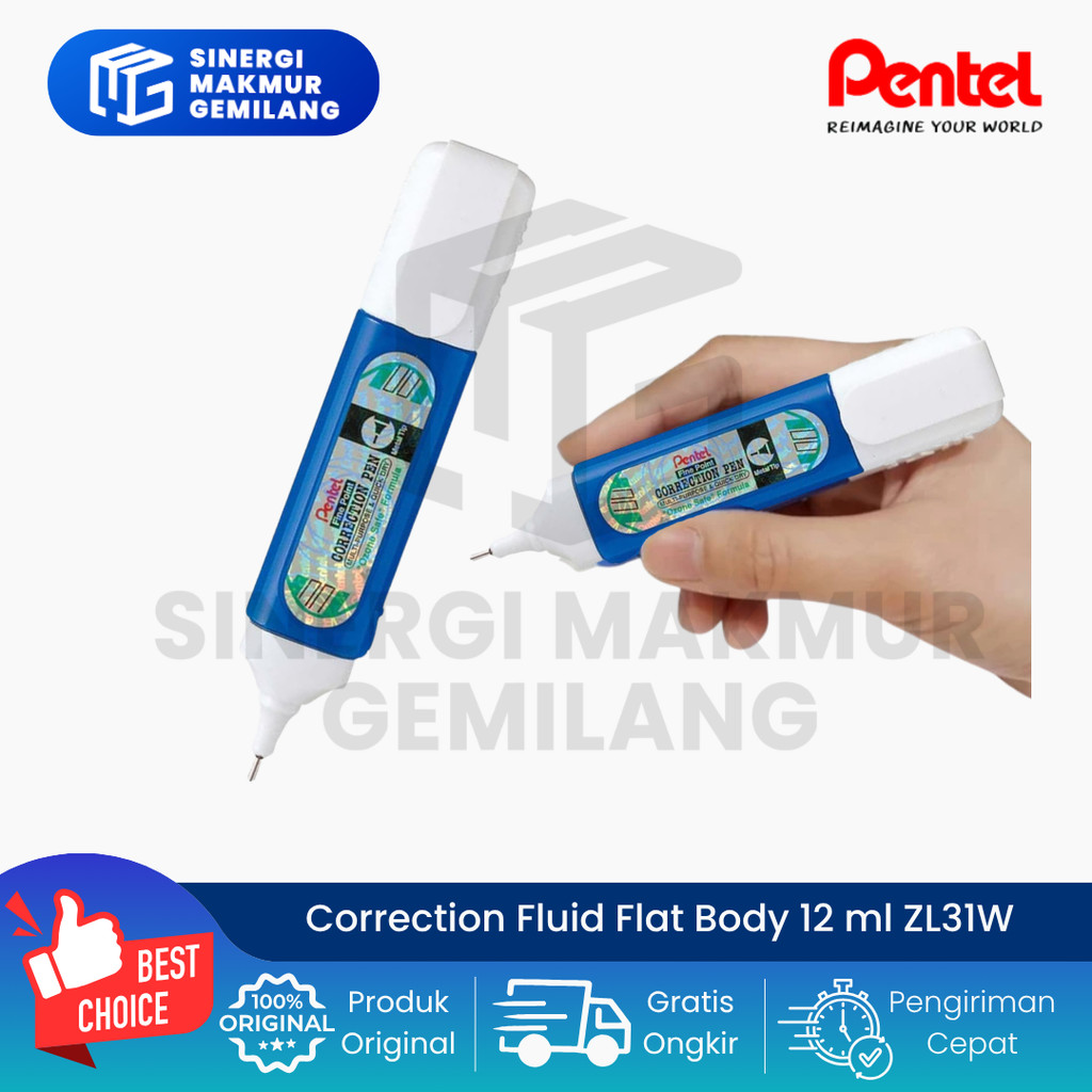 Correction Fluid/Correction Pen/Tipex Cair Flat Body/Gepeng Biru 12 ml Pentel ZL31W (Pcs)