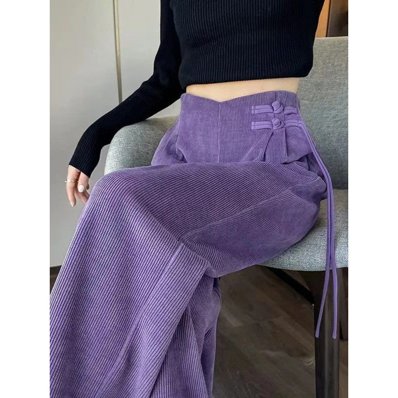 Celana Lebar Chenille Gaya Cina Baru untuk Wanita