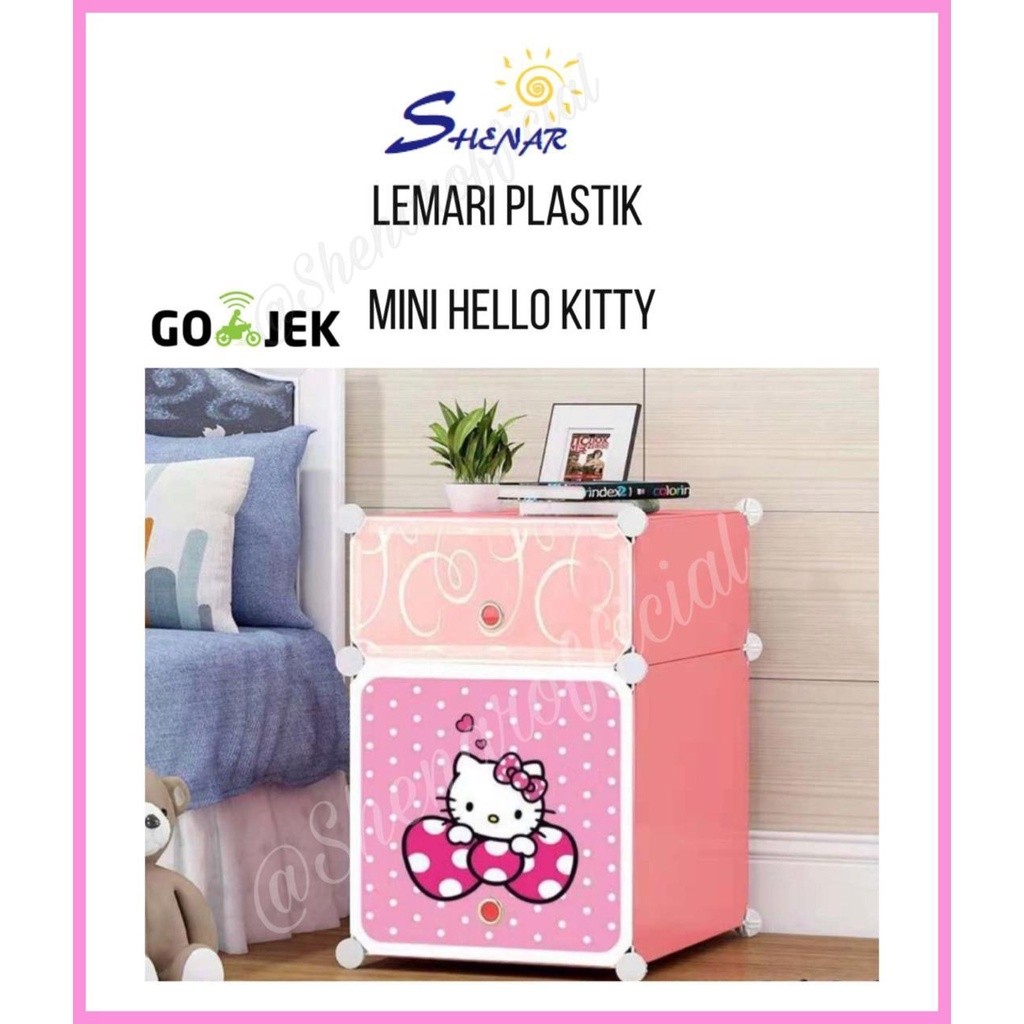 LEMARI PAKAIAN PORTABLE UNIK PLASTIK  / LEMARI SERBAGUNA HARD  PLASTIC MINI HELLO KITTY