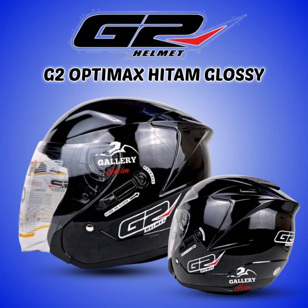 HELM HALF FACE G2 OPTIMAX SOLID HITAM GLOSSY | HELM DOUBLE VISOR NEW