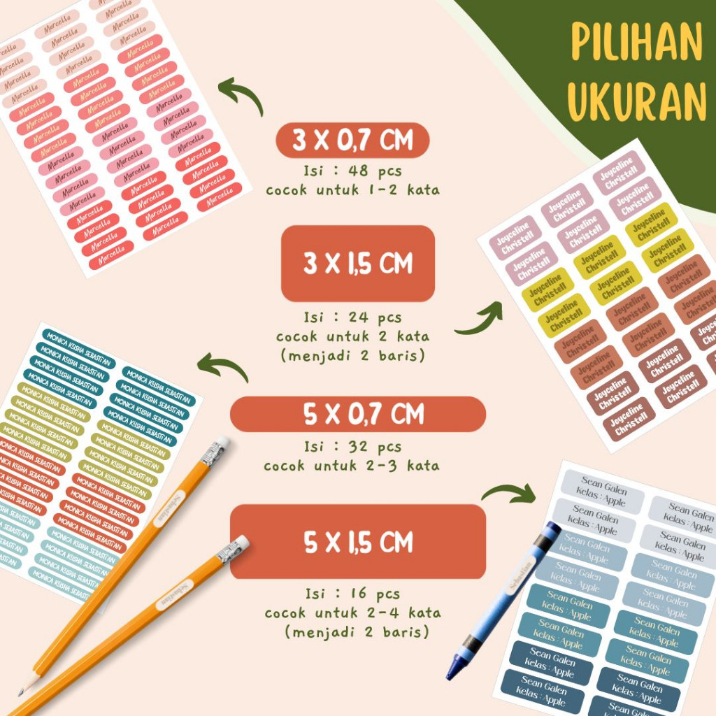 Stiker / Sticker Label Nama Custom Label Nama Anak Waterproof Tahan Air Stiker Pensil Warna Label Pe