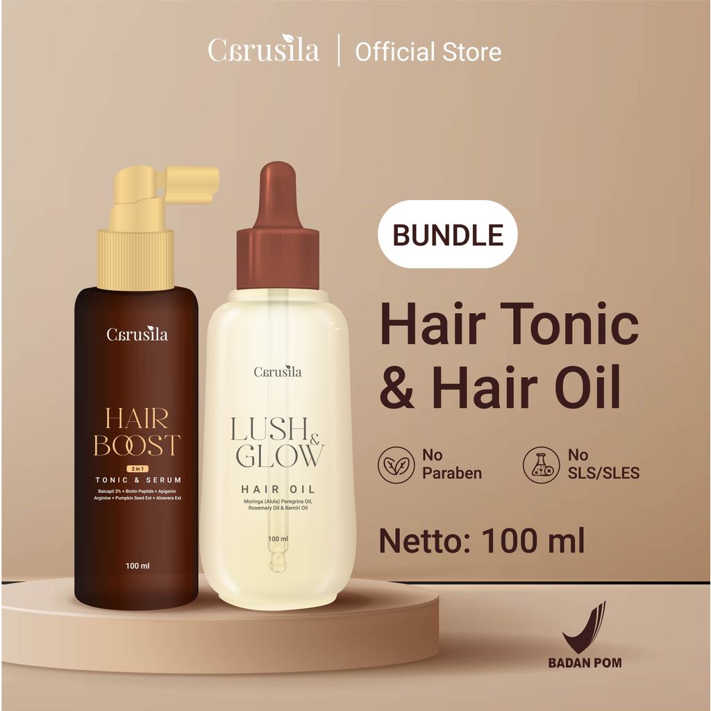 [BUNDLE HAIR TONIC & HAIR OIL] CARUSILA Hair Boost 2in1 Tonic & Serum Lush & Glow Hair Oil Minyak