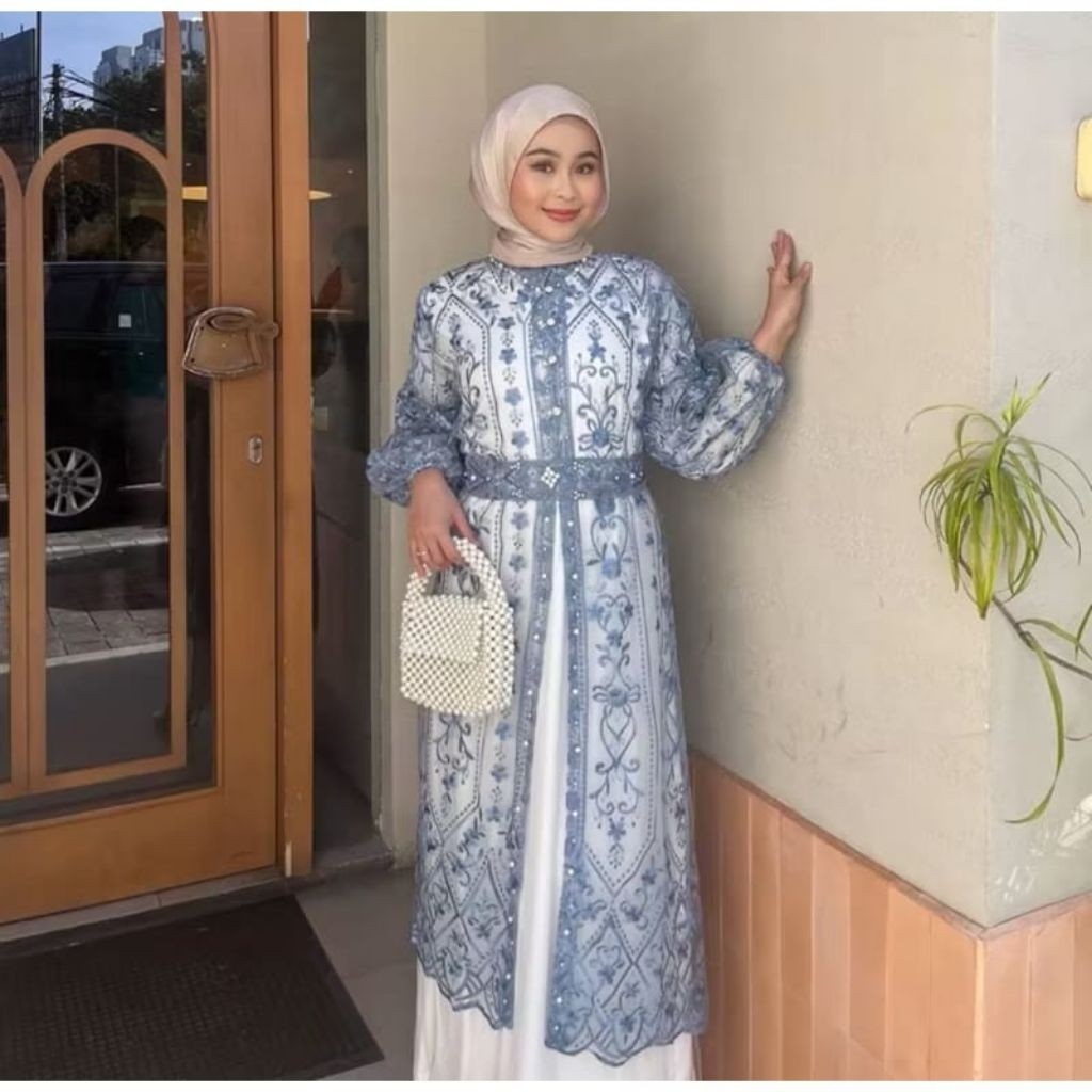 ADRIANSYAH99_ Azzura Outer Brukat Dres Gamis Full Mutiara / Outer Brukat Sapto Atasan Wanita /Outer 