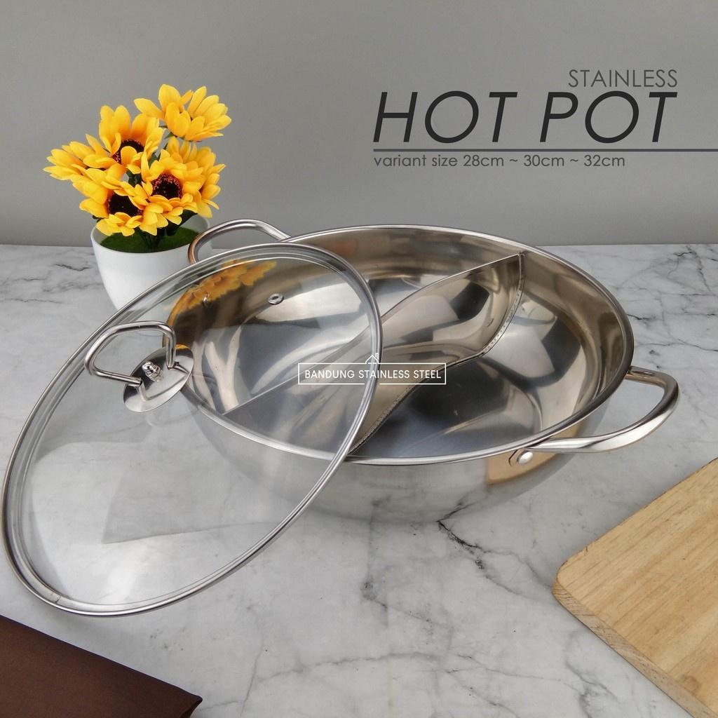 PANCI SHABU SEKAT 2 SUKIYAKI STEAMBOAT HOT POT HUO GUO STAINLESS TUTUP KACA TEBAL