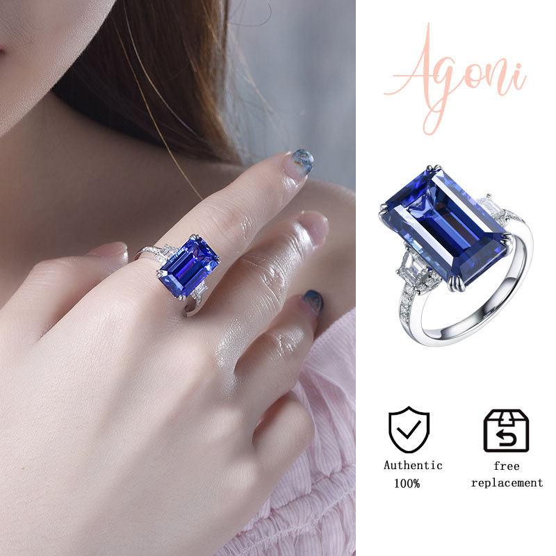 Cincin Terbuka Persegi Panjang Safir Tanzanite Elegan Berkualitas Tinggi Baru