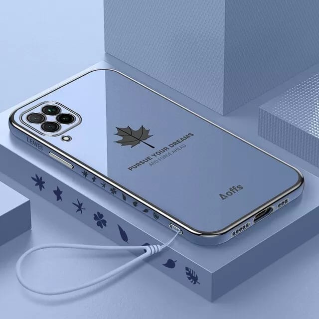 Case Samsung A12 / Samsung M12 Softcase Luxury Maple Silikon Plating Motif Daun Free Tali Strap