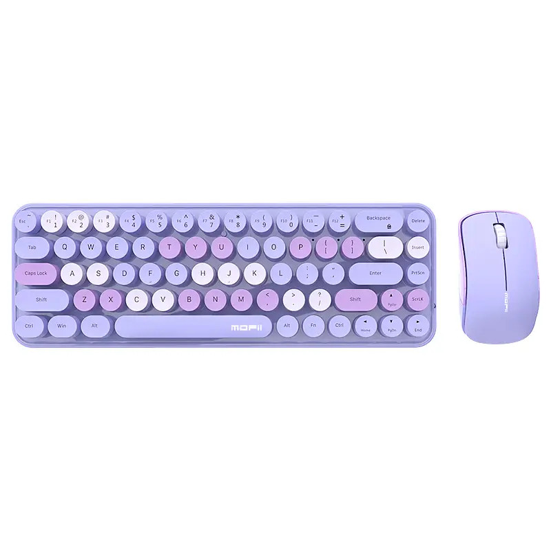 MOFII Wireless Keyboard and Mouse, Cute Colorful 68 Round Keycap Compact Keyboard for Computer, Comp