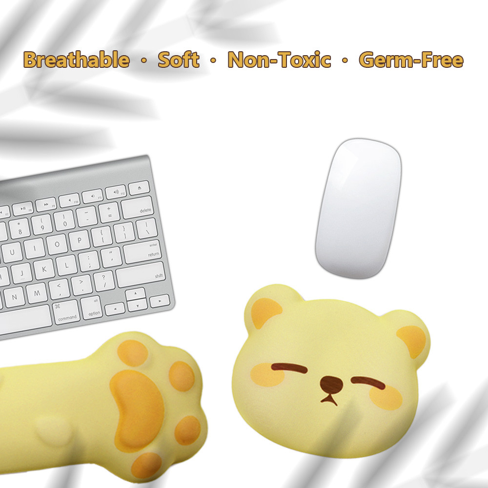 Yellow Squinted Bear Mouse Pad Wrist Pad Two-Piece Set - Keyboard wrist rest, ergonomic design, reli