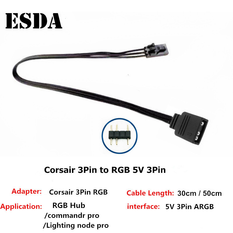 Corsair RGB Adapter Cable Motherboard SP HD LL QL120 140 RGB Fan 3Pin 4Pin Fan to 5V 3Pin RGB LED ca