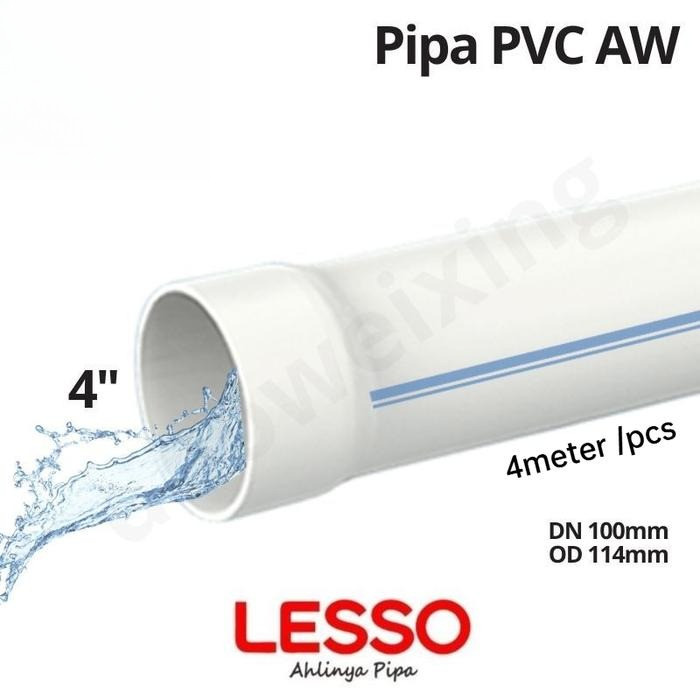 Pipa Air PVC 4"-5"-6" Putih AW LESSO Panjang 4Meter Standard Pipa 4,5,6inch - khusus cargo