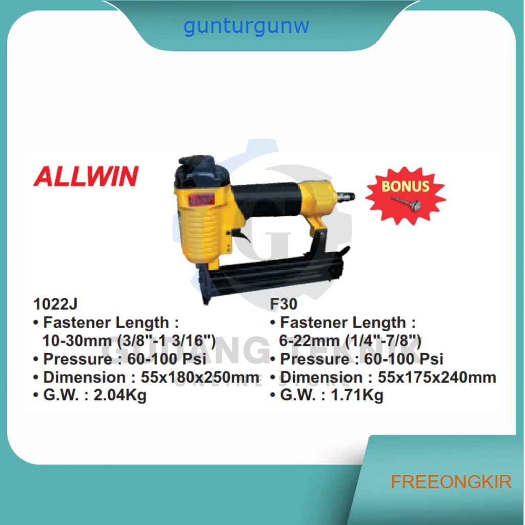Air Nailer Paku Tembak Staples ALLWIN 1022-J / Mesin Staples Paku Tembak Angin ALLWIN 1022J - Hekter