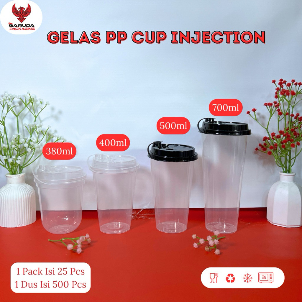 Terlaris Cup Injection 380ml 12oz Oval dan 400ml 14oz | 500ml 16oz | 700ml 24oz Datar + Tutup | Gela