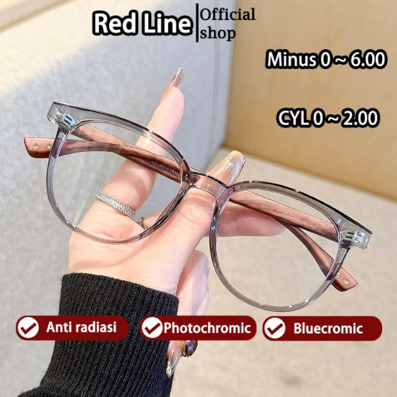 Red Line Kacamata Minus Anti Radiasi Blueray Wanita Pria Baru 2025 Bulat Frame TR90 Frame Kacamata K