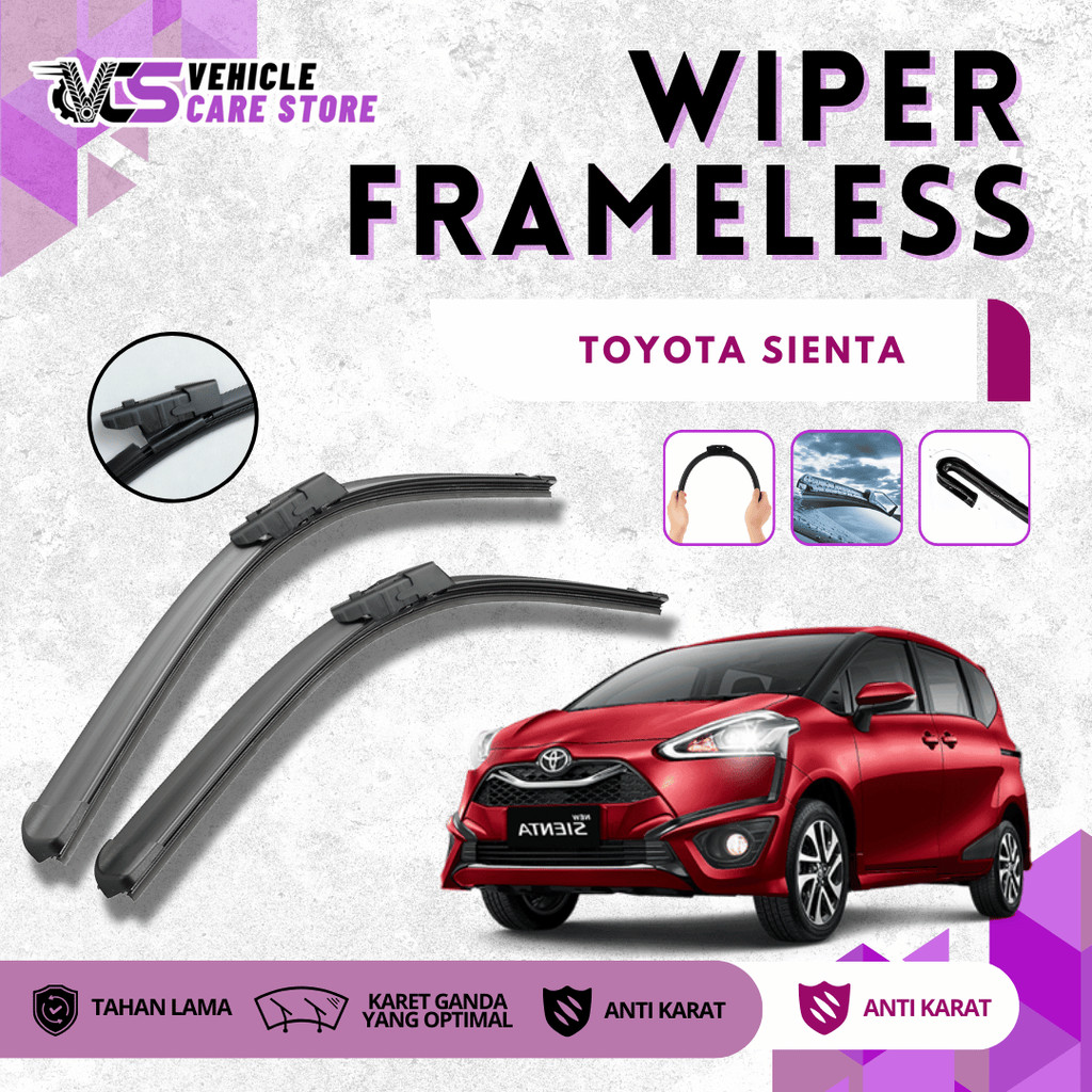 Wiper Kaca Mobil Depan Toyota Sienta Sepasang 2 Pcs Tanpa Rangka Besi Sapuan Kaca Wiper Mobil - W101
