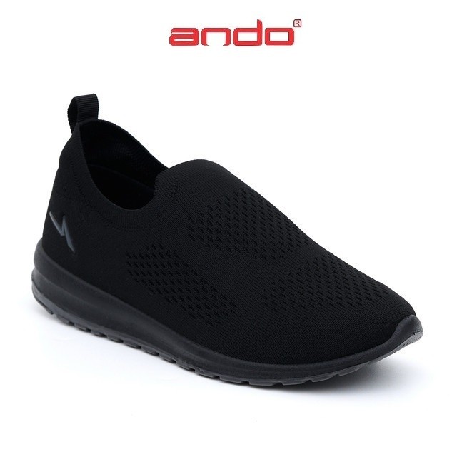 Ando Jovely Sepatu Sekolah 37-40 Sneakers Slip on Tanpa Tali Bahan Rajut Hitam Polos