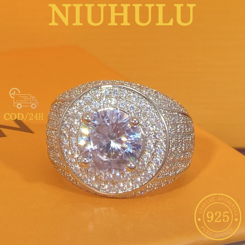 Cincin Pria Emas Putih 18K 3 Karat Dengan Zirkonium Flash 9mm