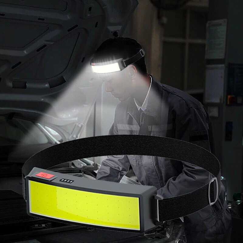 Senter Kepala LED COB Rechargeable USB Type C Headlamp Waterproof Senter Jidat Terang 800 Lumens - H