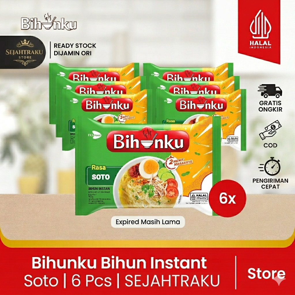 Bihun Instan Bihunku Kuah  Soto  55gr Paket Bundling 6pcs Bihun Instan Cup Kantong Praktis  Camilan 