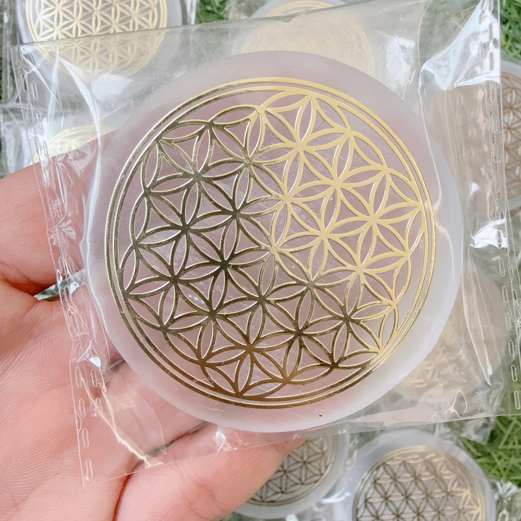 1pc Selenite Flower Charging Plate, Flower of Life Circle, selenite slab, Flower of life selenite pl