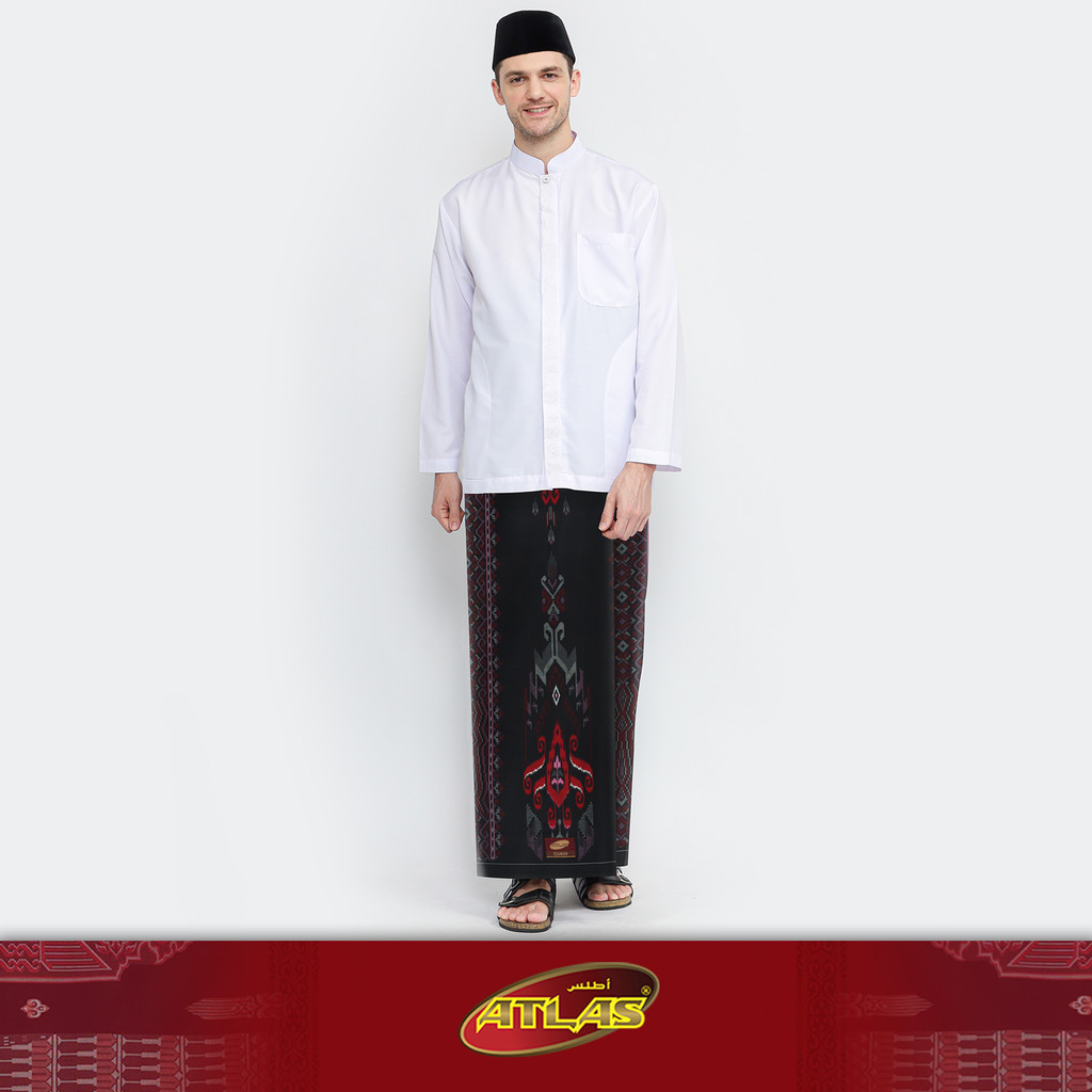 Sarung ATLAS Idaman 555 Kembang Motif BHS SGE 03 Hitam Merah