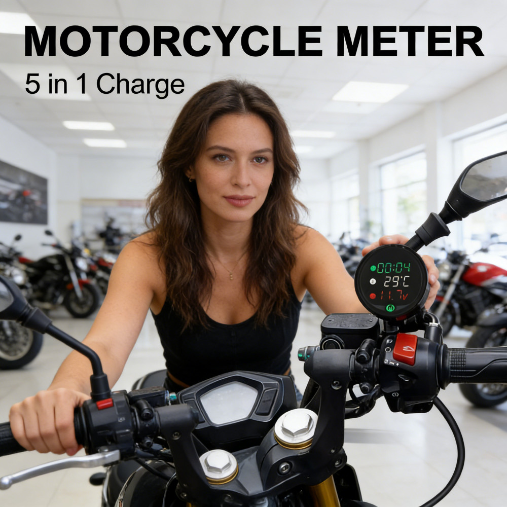 Charger Aki Motor Night Vision Instrument Sepeda Suhu Vision Universal Voltmeter / Motorcycle 5 in 1