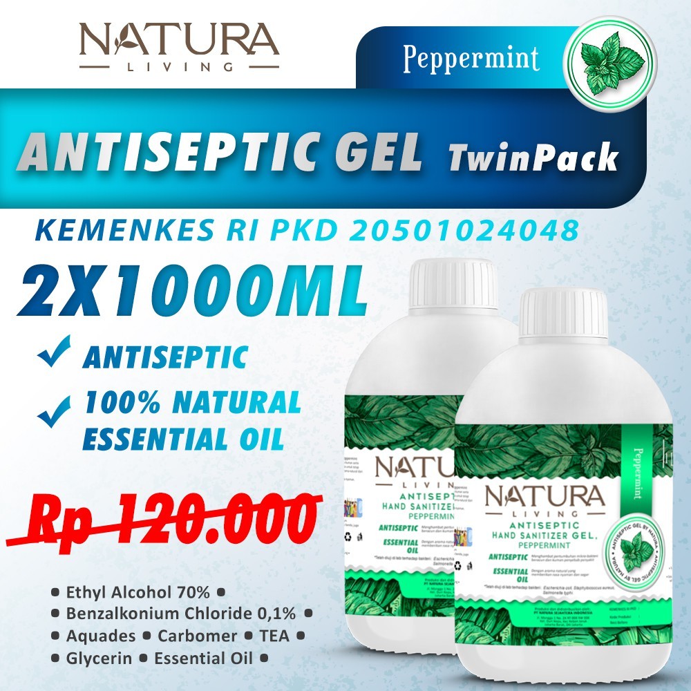 NATURA Hand Sanitizer Gel 1Liter x 2 (Twinpack) Peppermint Refill Handsanitizer Gel PROMO