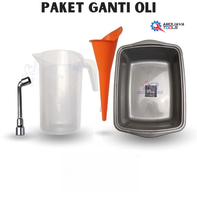 corong oli + wadah + takaran oli 1000 ml+kunci L paket ganti oli mesin komplit.