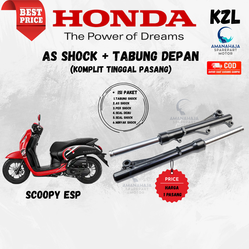 (GARANSI) ORI AS SHOCK DEPAN TIANG SHOCK + TABUNG SCOOPY F1 (KZL) | SPAREPART ORIGINAL SUKU CADANG S