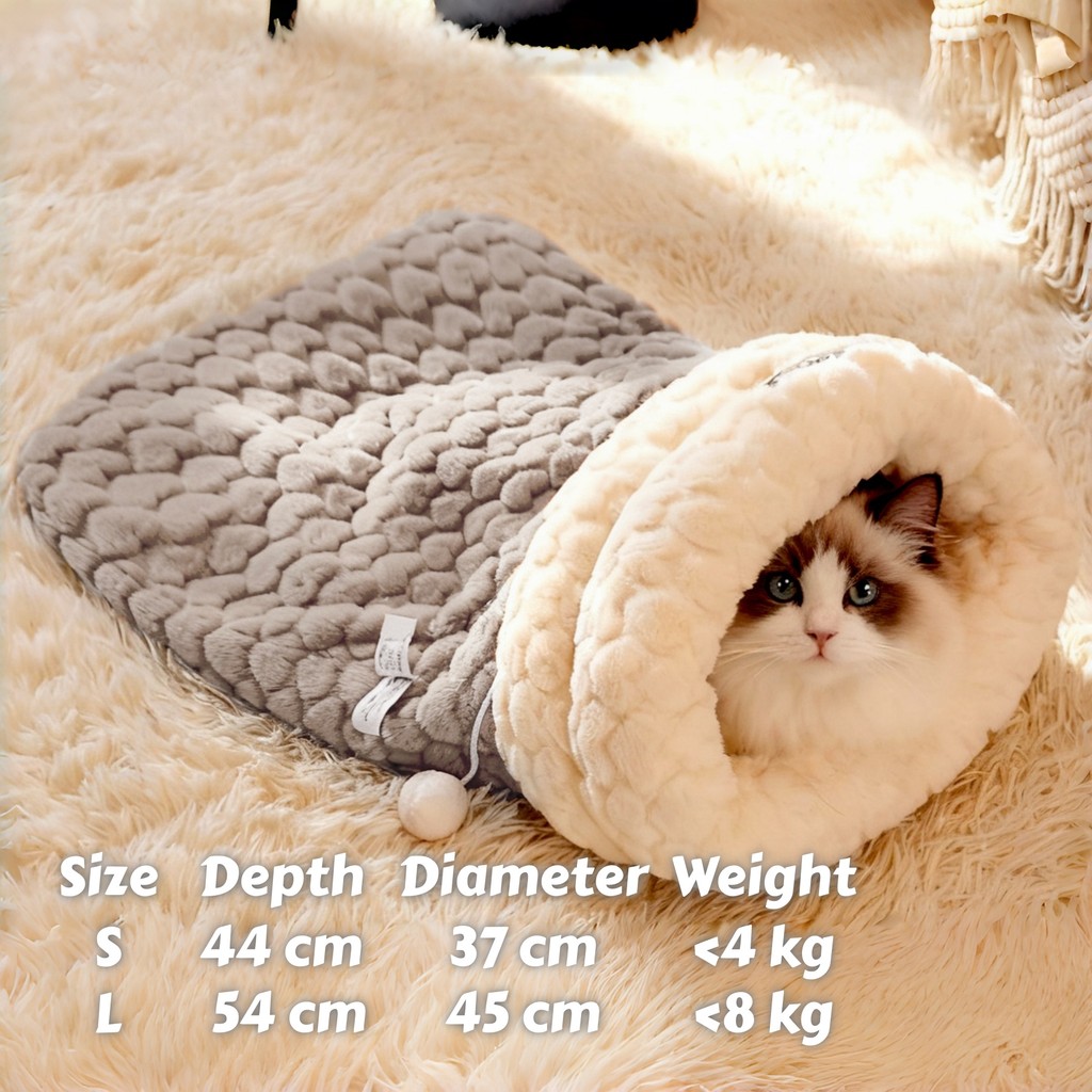 Upgraded Enclosed Cat Bed: Winter Snuggle Sack with Burrow Entry & Security Hood - Bunny-Soft Plush 