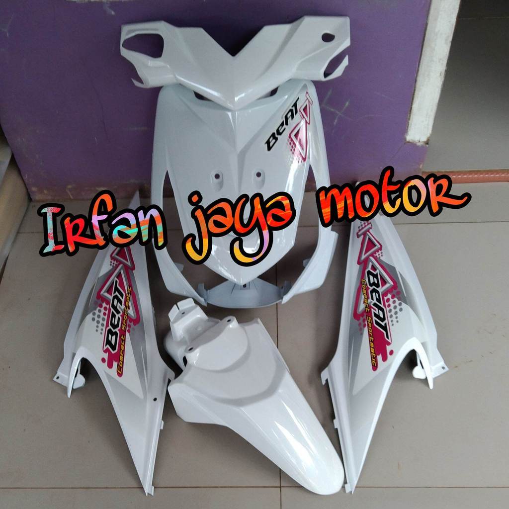Cover body full halus Honda beat karbu putih Striping 2010 2012