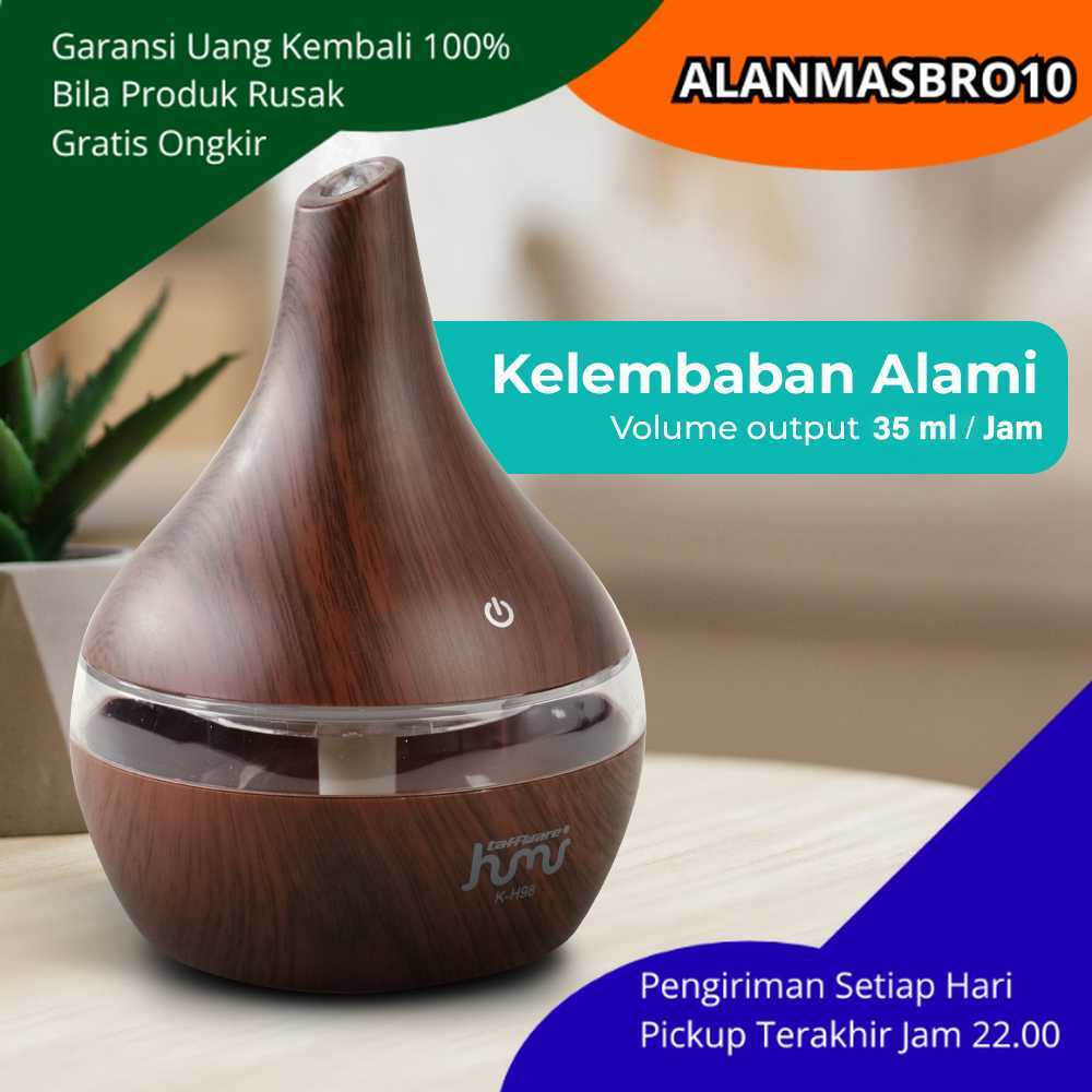 Air Humidifier Mini Ultrasonic 300ml Motif Kayu Dengan Lampu RGB Menenangkan Operasi Senyap Untuk Ka