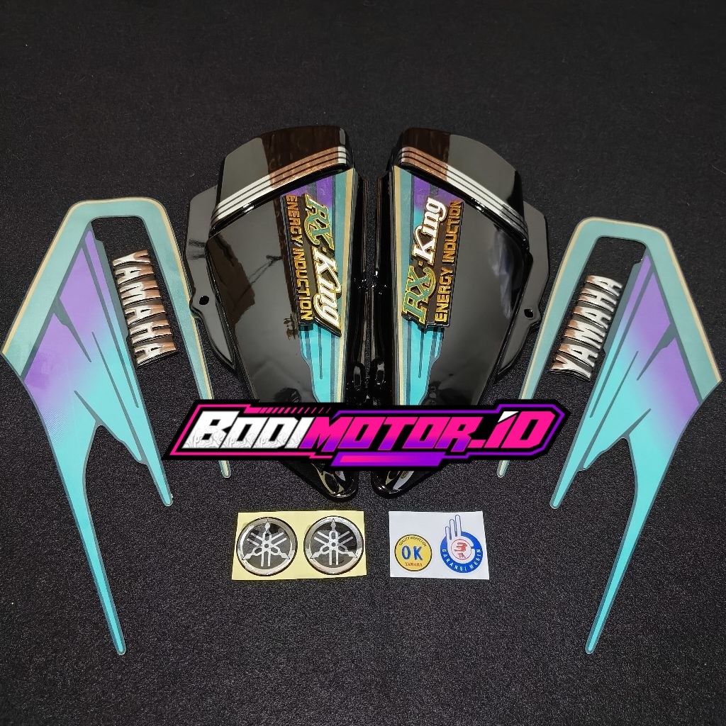Striping stiker yamaha rx king 1995 warna hijau botol / full set dengan box aki warna hitam / emblem