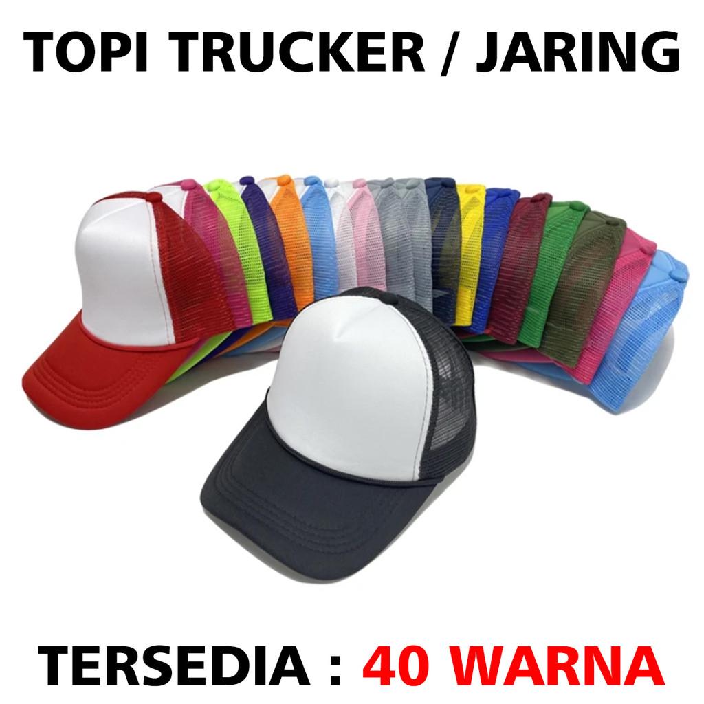 Topi Jaring Trucker Hat Polos Pria Wanita Kombinasi Putih Banyak Pilihan Warna